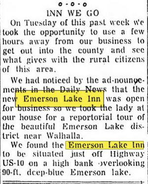 Emerson Lake Inn - July 1957 Article